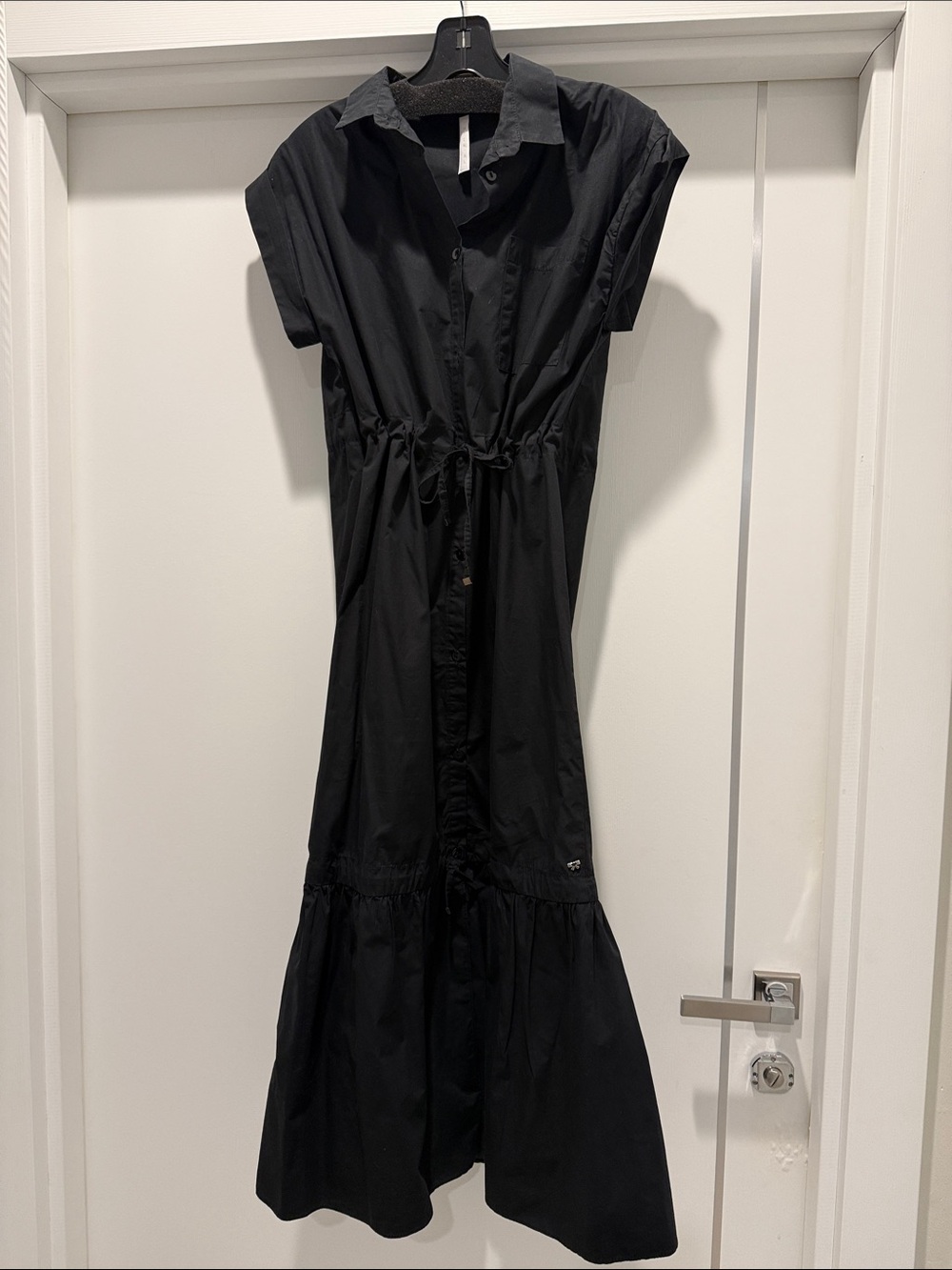 Made in Italy Black Button-Front Drawstring Shirt Dress
